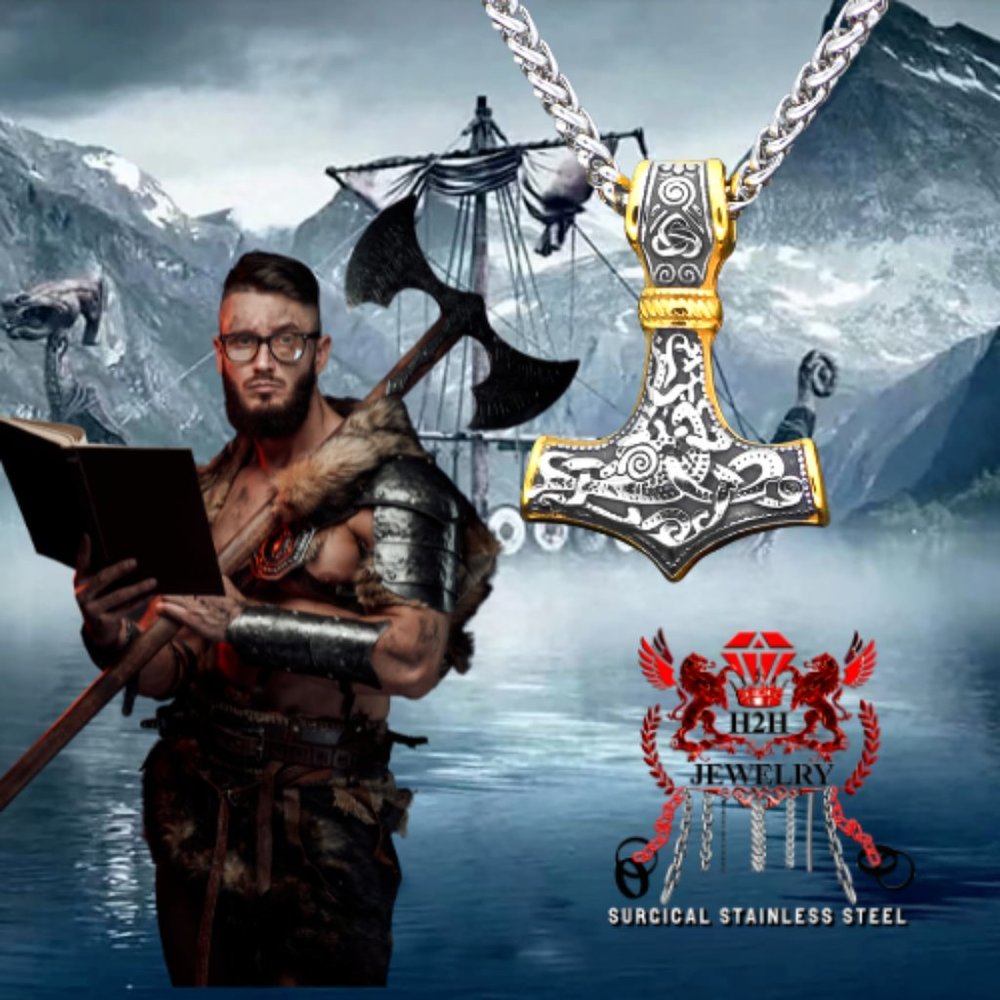 H2H JEWELRY Surgical Stainless Steel 316L Hammer of Thor Pendant Viking Necklace